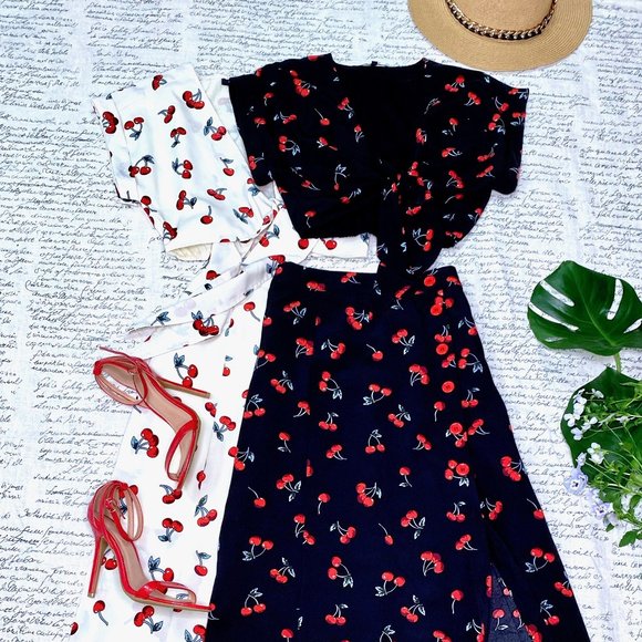 Women Maxi Skirt Wrap Crop Top Cherry Set (XS-3XL) - Picture 6 of 11